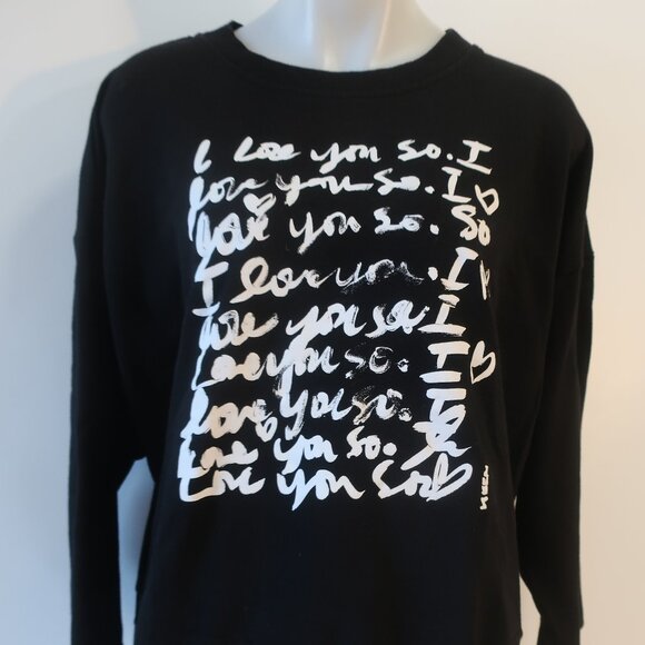Womens Aqua Kerri Rosenthal Black White Love You So Graphic Sweatshirt Top XL - Picture 5 of 9